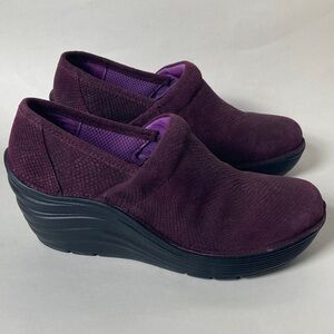 Bionica Cardin Clog Wedge Purple Suede Snakeskin Slip-On Shoes Women's 6 1/2